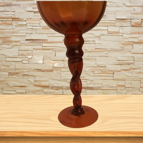 1960s Styled Long Stemmed Twisted Blown Amber Colored Glass Candle Holder 12 Tal - Picture 4 of 7